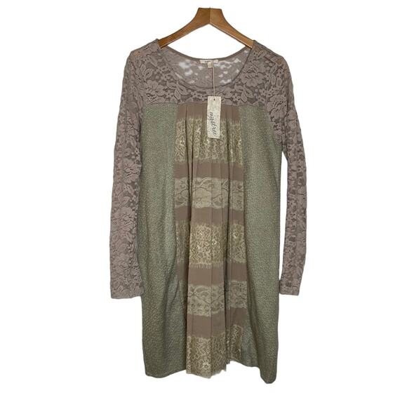 Mystree Lace Knit Shift Dress Women’s Size Medium Tan Bohemian NWT NEW - Picture 1 of 9